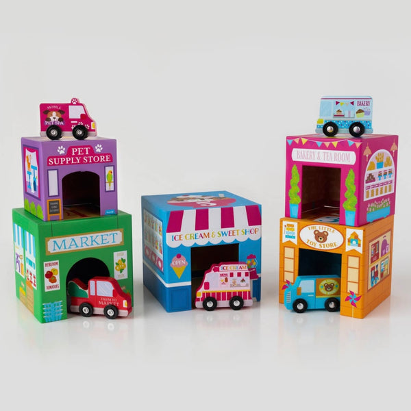 Stackables Nested Cardboard Toys & Cars Set: Rainbow Town
