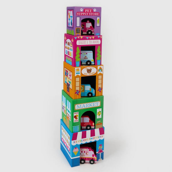 Stackables Nested Cardboard Toys & Cars Set: Rainbow Town