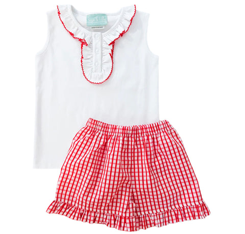 Red and White Shorts Set